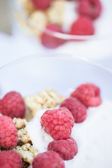 Fresh raspberries and yoghurt breakfast