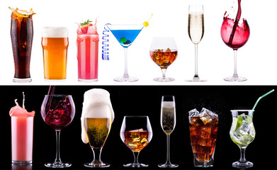 different alcohol drinks set