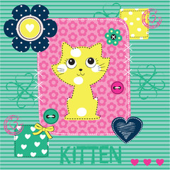 cute little cat background invitation card vector illustration