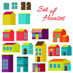 Flat design modern illustration stylish colors.Set of houses