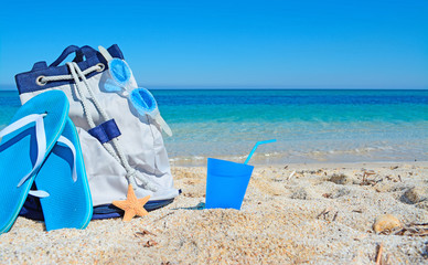 bag, sandals and drink
