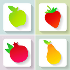 Set of flat design fruit icons. Vector illustration.