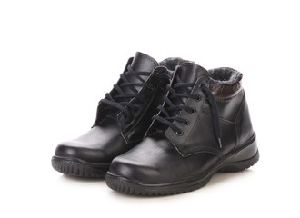 Short black leather boots.