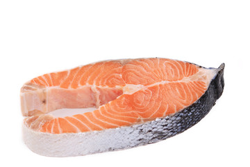 Large pieces of raw salmon.