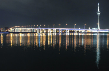 Macao Tower and Bridge to Taipa at night