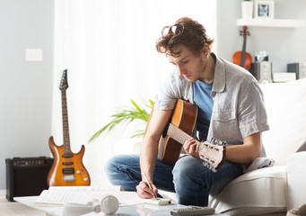 Songwriter composing a song