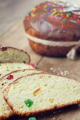 Easter bread and  cakes on the wooden table