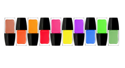 set of colorful nail polishes isolated on white