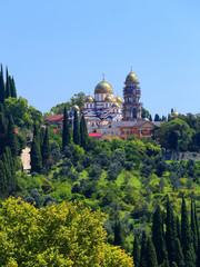 Fototapeta premium Ancient monastery in the city New Athos