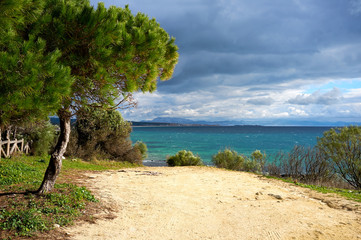 Path to the Beach Overlooking Tarifa and Africa. Andalusia. Spai