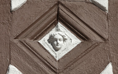 Decorated facade on timbered house in Miltenberg, Germany