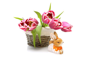 Tulpen,Korb und Hase