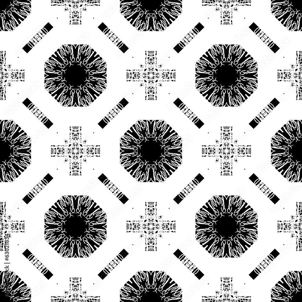 Poster seamless pattern with white tracery on a black