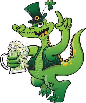 St Paddy's Day Crocodile Drinking Beer and Celebrating