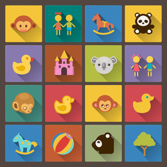 set of sixteen zoo and animals icons in flat design