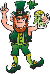 Saint Patrick's Day Leprechaun Celebrating with Beer