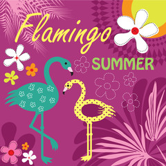 flamingo paradise summer vector illustration
