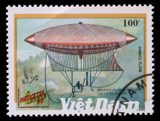 Stamp printed by Vietnam shows air-balloon