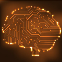 Circuit board computer style brain vector technology background