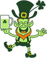 Leprechaun Smiling and Juggling with a Glass of Beer