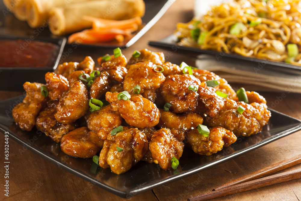 Wall mural asian orange chicken with green onions