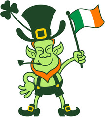 Obraz premium Proud Leprechaun Waving an Irish Flag