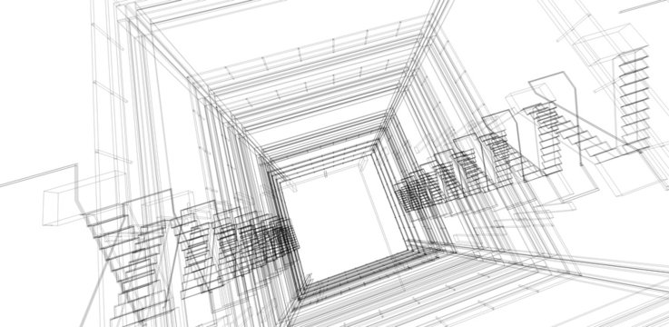 Abstract architectural 3D construction. Concept