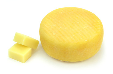Cheeses on white background