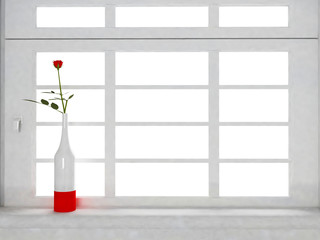 rose is standing on the sill