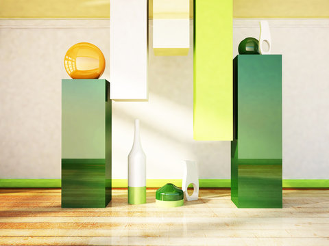 the vases on the table and a floor