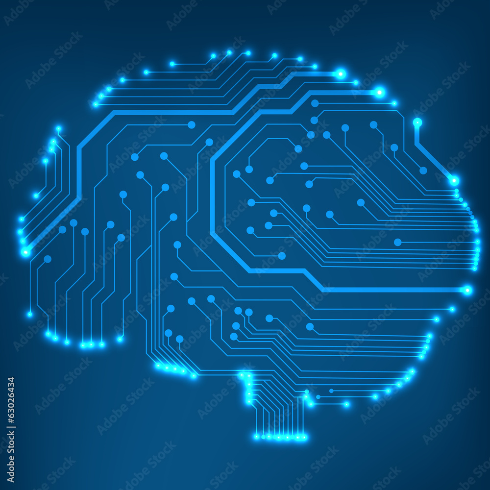 Poster Circuit board computer style brain vector technology background