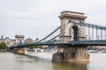 Chain Bridge over Danube river in Budapest, Hungary