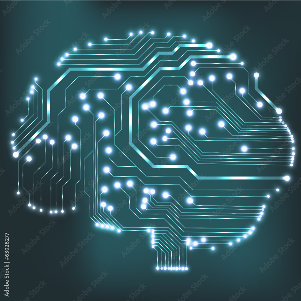 Poster Circuit board computer style brain vector technology background