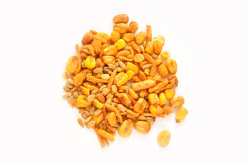 Spicy Trail Mix Over a White Background