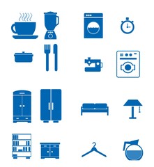 Meuble, électroménager et ustensiles de cuisine en 16 icônes
