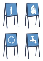 Symboles sur 4 panneaux d'affichages