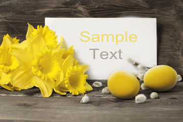 Naklejka premium empty card with bouquet of flowers narcissus