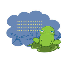 green frog sitting on a lily pad