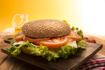 vegetable sandwich on the wooden table
