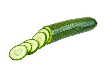 Cut cucumber on white background