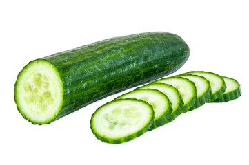 Cut cucumber on white background