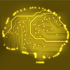 Circuit board computer style brain vector technology background