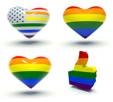 Set of hearts and thumbs up with rainbow colors.