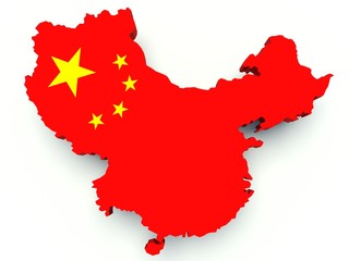 Fototapeta premium Map of China with flag colors. 3d render