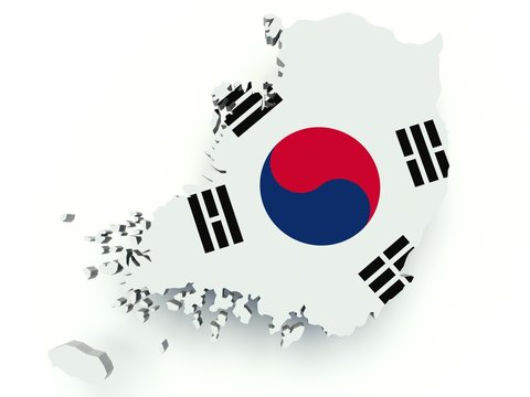 Map of South Korea with flag colors. 3d render.