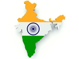 Map of India with flag colors. 3d render