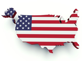 Map of the United States of America with flag colors.