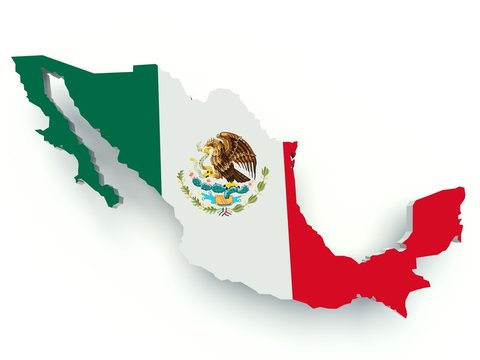 Map of Mexico with flag colors. 3d render