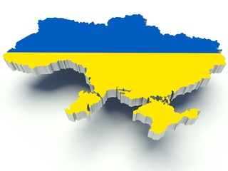 Map of Ukraine with flag colors. 3d render