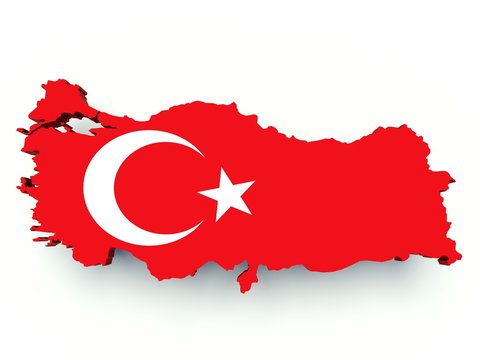 Map of Turkey with flag colors. 3d render